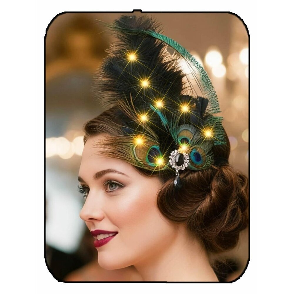 1920s Flapper Headband Feather Headpiece Light Up Peacock Hair Accessories Women